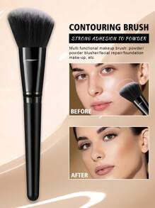 1 Pc Contour Brush, Premium Contour Blush Bronzer Face Makeup Brush, Perfect For Cheek Forehead Jaw Nose Blending Deepening Contouring Polishing, Suitable For Powder Liquid Cream Angled Contour&1pcsMakeup Brush Cleaning Bowl - Black - View 2