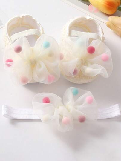 Conjunto de zapatos para bebé y cinta para la cabeza, zapatos de princesa lindos con lazo, zapatos para infantes y niños pequeños para 0-6 / 12 meses