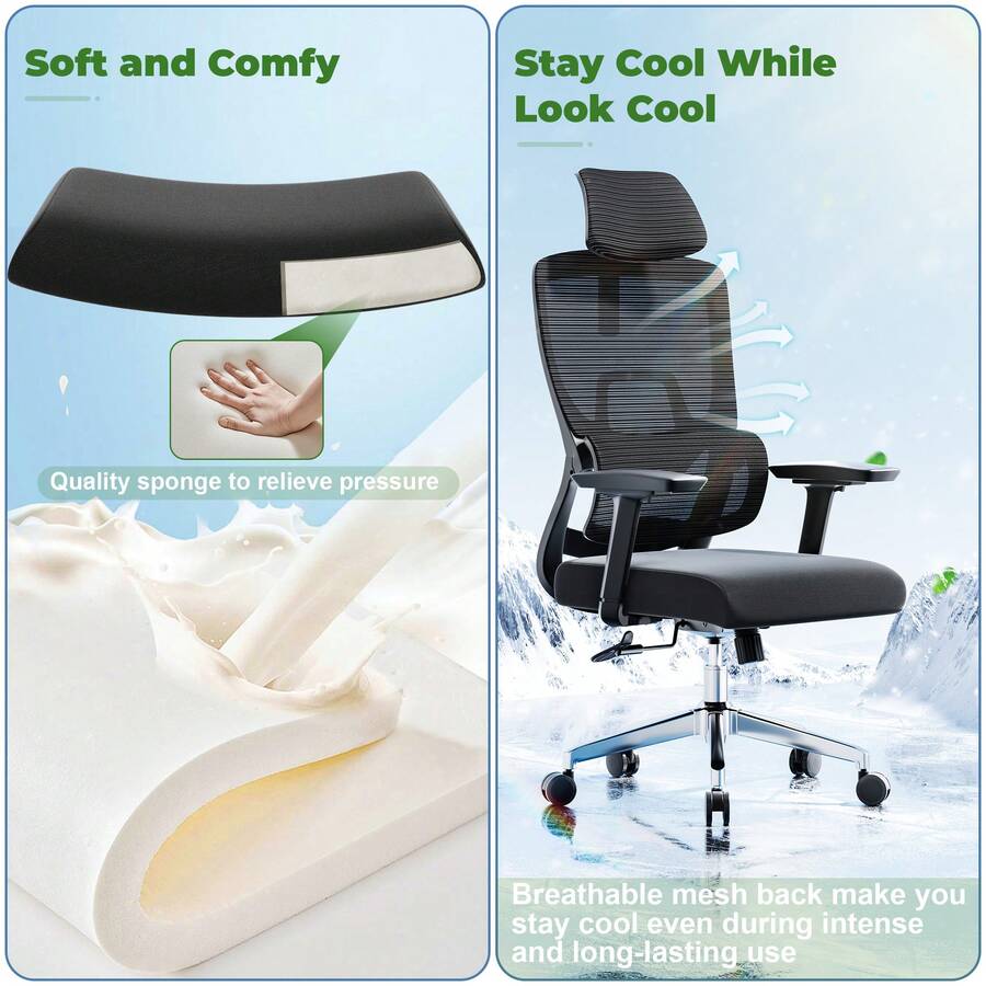 GINRGINR Ergonomic Office Chair, Adjustable High Back Mesh Chair With