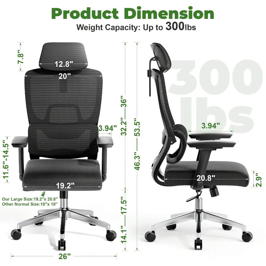 GINRGINR Ergonomic Office Chair, Adjustable High Back Mesh Chair With