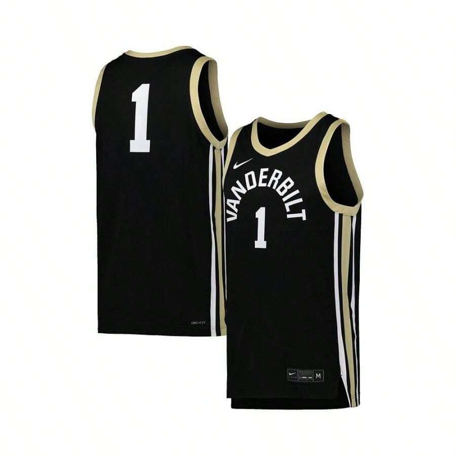 Nike Camiseta de baloncesto réplica de los  Commodores de estilo "novio" # 1 negra para hombre - Negro - Ver 1