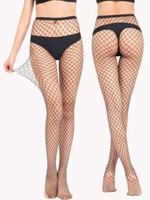 2雙女士黑色網紗襪，性感內衣，女式緊身網眼褲，高腰彈性長筒襪，透視網眼絲襪，黑色打底褲，適宜所有季節使用 - 黑色 - 查看 7