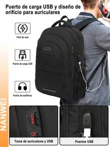Mochila Para Ordenador de Gran Capacidad con Puerto USB y Antirobo Bloqueo Combinado,  Unisex Impermeable Mochila de Negocios, Mochila Antirrobo para Hombre, Mochilas Juveniles, Bolso para Computadora, Bolsa de Viaje, Regalos de Halloween y Navidad para Hombres - Negro - Ver 2