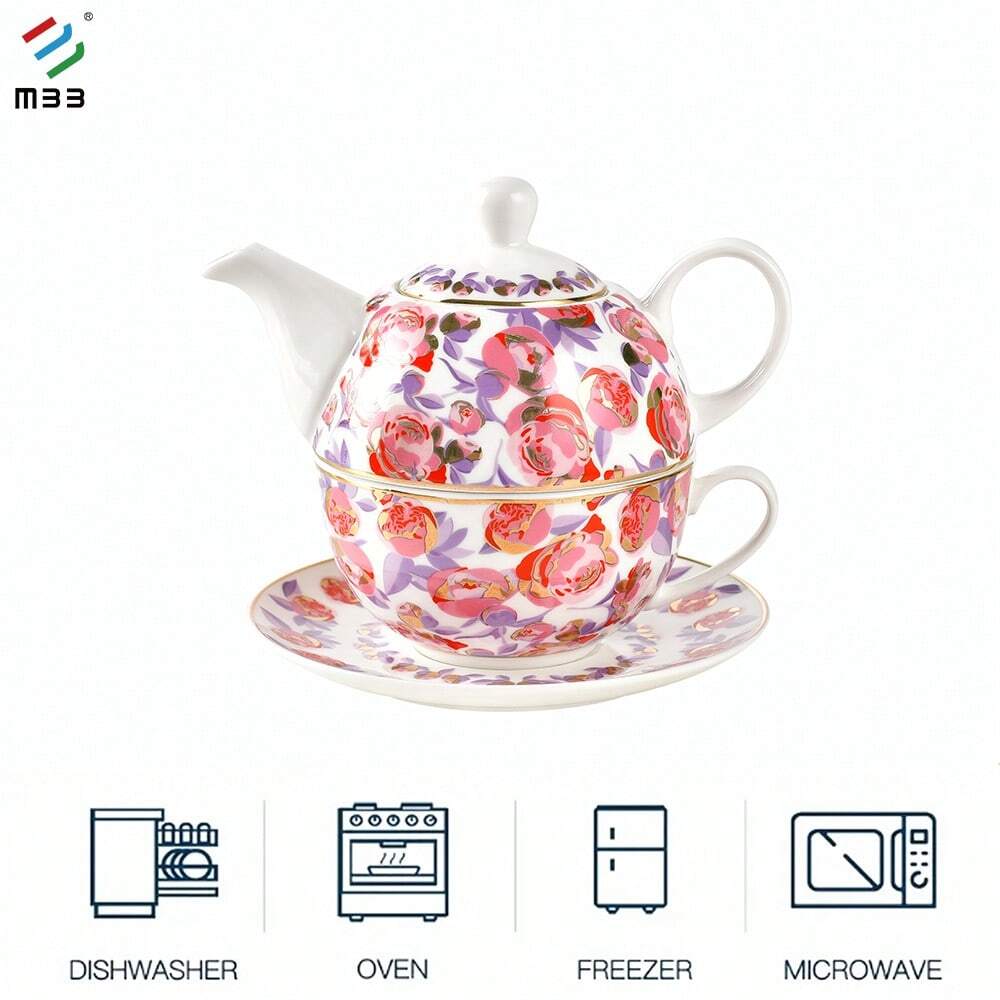 Ceramic Teapot Single Set Of 3, Including Teapot, Teacup And Saucer