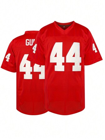 Camisa de futebol americano estilo namorado masculina nº 44 e bordado de letras estilo namorado, manga curta solta com decote em V, camisa de rúgbi para treinamento de equipe ao ar livre