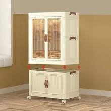 Portable Closet Wardrobe For Hanging Clothes, Folding Stackable Storage Bins With Lid, Wheels And Hanging Rod Folding Storage Box, 1 Hanging Area, 1 Drawer (25Wx16.5Dx43.5H) - 米色 - 查看 7