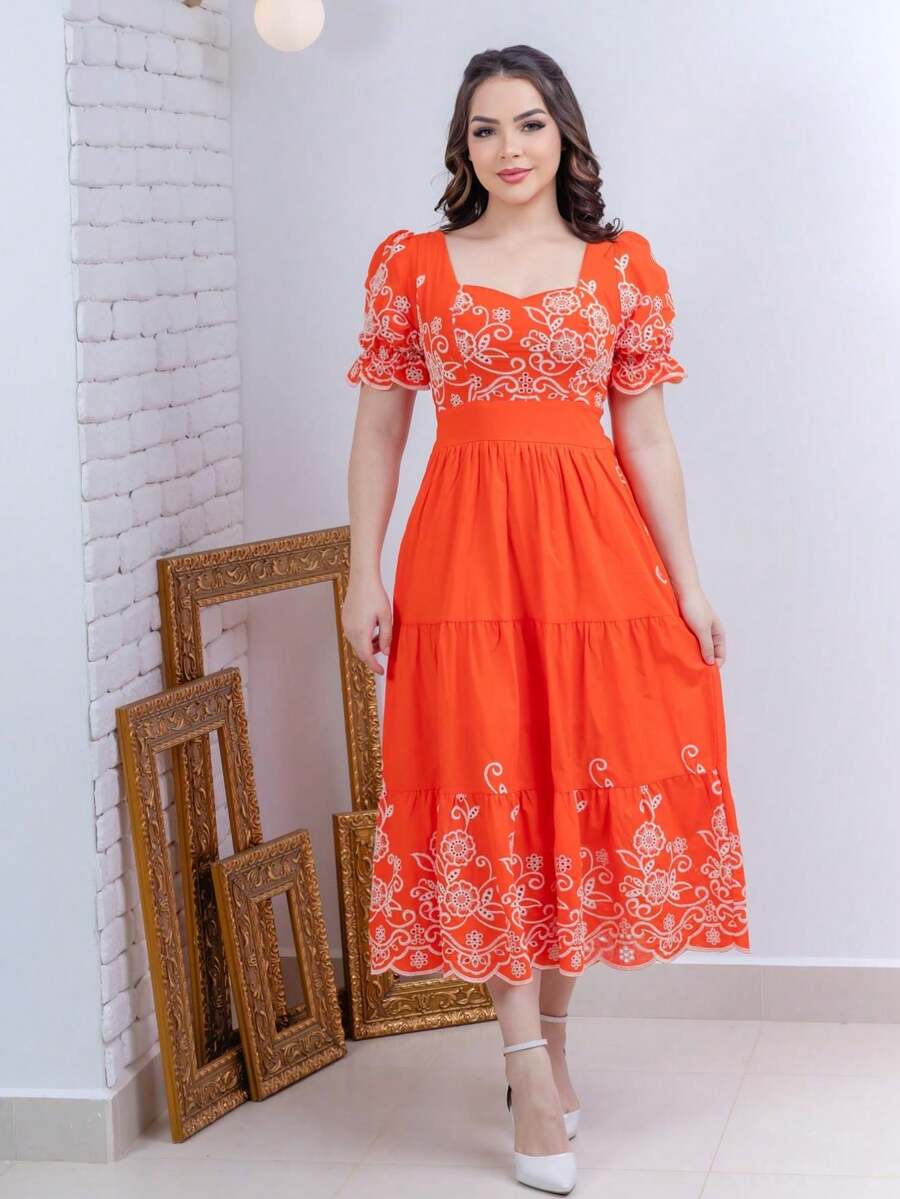 Women Short Dresses - 橘色 - 查看 1