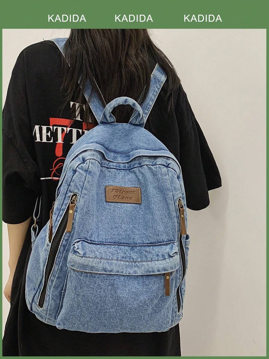 Enkel blå ryggsäck med stor kapacitet för kvinnor