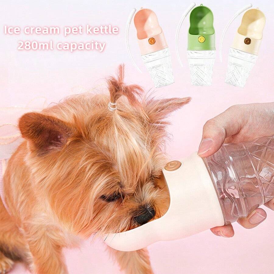 1pc Pet Water Dispenser Plastic Creative Ice Cream Shape Pet Accompanying Cup For Walking Dogs And Cats Out Drinking Water Cup Portable Dog And Cat Drinker With Handle Design 280ml Capacity