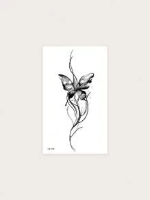 1pc Waterproof, Sweatproof, Washable, Non-Reflective Temporary Tattoo Sticker With PVC Material, Featuring An Elegant Black Butterfly Design, Suitable For Fashion Leader - Black - View 3