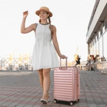 行李組新款可擴展ABS+PC 3件套裝，帶旋轉輪，輕巧，帶TSA鎖（20/24/28英寸） - 玫瑰金 - 查看 7