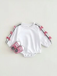 Pelele de manga larga con lazo lindo para bebé recién nacido niña, primavera y otoño - Blanco - Ver 1