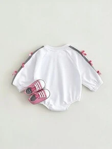 Pelele de manga larga con lazo lindo para bebé recién nacido niña, primavera y otoño - Blanco - Ver 6