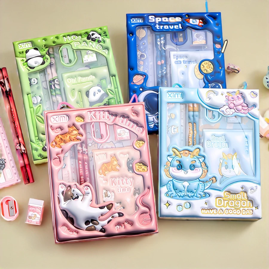 1入組6支鉛筆文具套裝，送禮文具套裝，送禮學習用品，便攜文具，假日禮物，學生獎品 - 彩色 - 查看 1