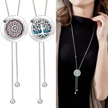 Aromatherapy Pendant Necklace Long Tassel Necklace Aromatherapy Essential Oil Diffuser Necklace DIY Tree Cat Flower Perfume Box Sweater Chain Open Locket Perfume Necklaces Aroma Jewelry