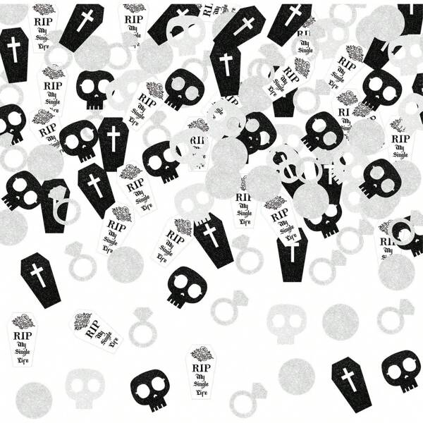 200Pcs Rip Single Life Bachelorette Party Decoration Gothic Glitter Confetti Skull Diamond Ring Shape Confetti Table Supplies For Gothic Bachelorette Party Decor Bridal Shower Engagement Wedding Party