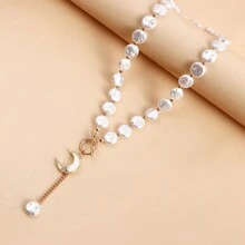 1Pc Simple Single Layer Baroque Faux Flat Pearl Necklace Necklace Cold Style Tassel Sweater Chain - Multicolor - View 8