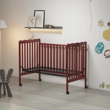 3-In-1 Convertible Crib,  Wooden 3 Position Adjustable Height Mattress Support Baby Crib With Removable Wheels, Fits Standard Full-Size Crib Mattress - Cherry - View 5