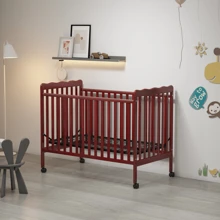 3-In-1 Convertible Crib,  Wooden 3 Position Adjustable Height Mattress Support Baby Crib With Removable Wheels, Fits Standard Full-Size Crib Mattress - Cherry - View 6