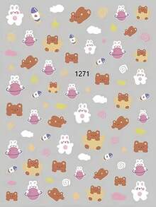 可愛動物美甲貼紙 自粘兔子和熊貓美甲貼片 美甲用品 適用於女性和女孩美甲裝飾 - 彩色 - 查看 4