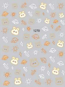 可愛動物美甲貼紙 自粘兔子和熊貓美甲貼片 美甲用品 適用於女性和女孩美甲裝飾 - 彩色 - 查看 3