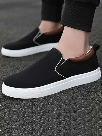 (Size Run Small) Men's Black Canvas Shoes, Casual Fashion Sneakers For Students