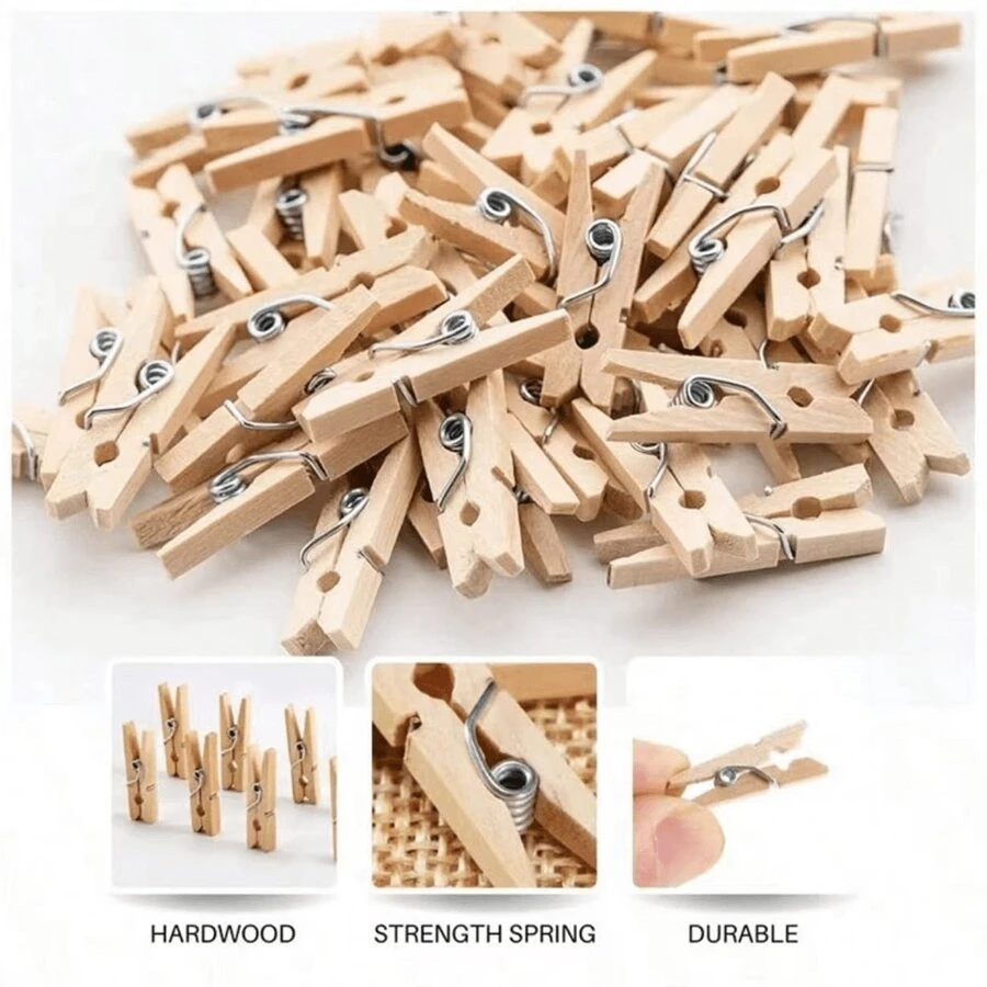 10pcs Wooden Clip,Mini Clothes Pins For Photo, Small Clothespins Natural Wooden Mini Clothes Pins , Mini Photo Clips Small Clothes Pins For Photos - one-size - View 1