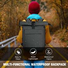 Mochila enrollable para hombres y mujeres, elegante mochila para computadora portátil, impermeable con compartimento para computadora portátil de 17 pulgadas, mochila de viaje grande, mochila escolar para viajes, universidad, trabajo, gris - Gris - Ver 3