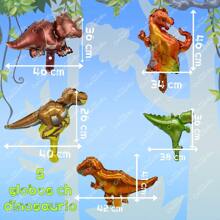 GRUPO CARNAVALLIA 5 Globos Metálicos Dinosaurios Pequeños Centro Mesa Dino - Multicolor - Ver 3