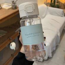 1pc 500ml/17oz Plastic Water Bottle With Straw, Transparent Water Cup With Flip Top, Suitable For Outdoor Sports, Fitness, Travel - Multicolor - View 7