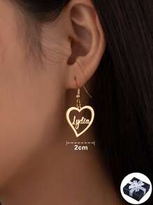 1pair Personalized European And American Style Heart-Shaped Name Earrings, Customized With Gold Plated Name, Suitable For Mother's Day, Valentine's Day, Birthday, Anniversary, Graduation, Christmas, Family And Friends