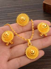 3pcs/Set Jewelry Set With Pendant, Black Rope And Earrings, Great For Eritrean Wedding - Yellow Gold - View 1