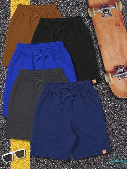 kit com 5 bermudas infantil masculino com 2 bolsos de moletom. Cores preto, marinho, royal, cinza e marrom.