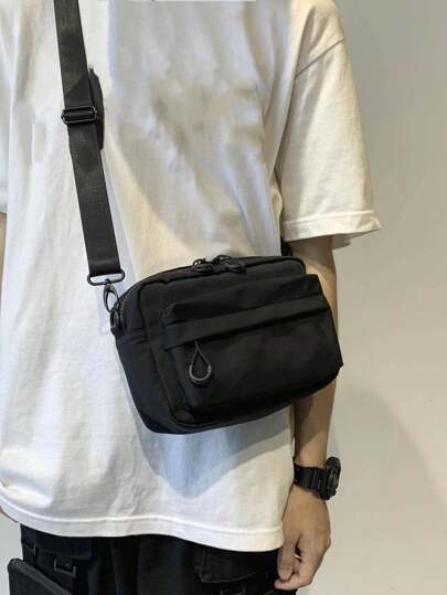 Minimalist Square Bag Solid Black Adjustable Strap Students Commute Practical Sling Bag For Man Man Bag Cross Body Bag Shoulder Bag Side Bag School Supplies Fall Messenger Bag For Man Cylinder Bag Spring Break Vacation Bag Pack Purse Mini Bag Small Bag Sling Bag Side Bags New Life Items For Students Men Essentials Purse Essentials Small Bag Body Bag Pouch Canvas Tote Bag Camera Bag