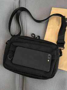Sac carré minimaliste noir unicolore avec sangle réglable. Sac banane pratique pour les étudiants et les déplacements. Sac bandoulière, sac à l'épaule, sac de côté pour homme. Sac de cours, sac de messager, sac de vacances, sac cylindrique. Petit sac, sac à bandoulière, nouveaux articles essentiels pour les étudiants et les hommes. Petit sac, sac de corps, pochette