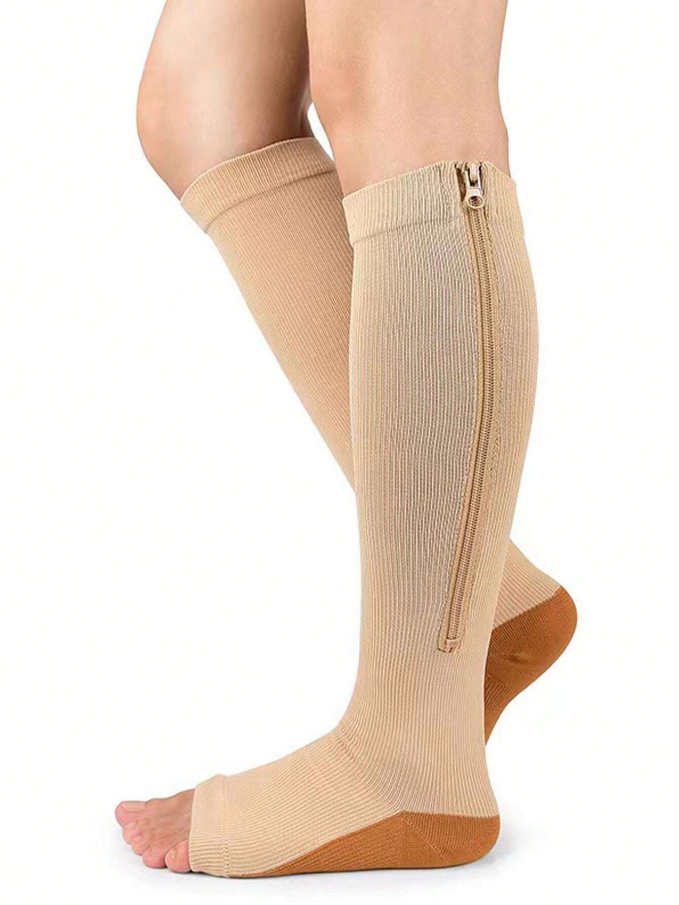 3 Pairs Women's Zipper Compression Socks, Fitness & Body Shaping Leg
