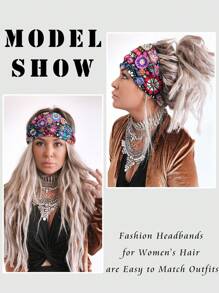 SATINIOR 2 件装非洲头带波西米亚风印花头带瑜伽运动健身发带弹性扭结头巾头巾适合女士女孩发饰（波西米亚印花）