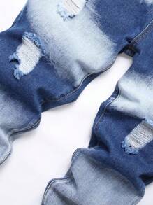 Jeans slim fit a gamba dritta con effetto invecchiato e patchwork, di stile europeo e americano, per uomo