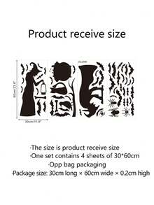 萬聖節派對裝飾牆貼窗戶裝飾套裝，包含2個女巫、蝙蝠、蜘蛛、老鼠和烏鴉，適用於玻璃裝飾，客廳和臥室牆壁 - 彩色 - 查看 7