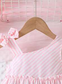 Baby Girls' Pink Striped Sleeveless Dress With Bowknot