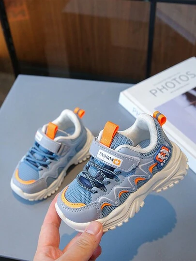 1 Pair Kids' Breathable Mesh Hook And Loop Casual Sports Shoes, Suitable For Walking, Sports, All Seasons