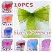 10pcs Organza Chair Sashes, Black Butterfly Chair Back Decorations, 18cm Wide X 275cm Long, For Wedding, Saudi National Day Party, Christmas Events And Celebrations, DIY Chair Decor