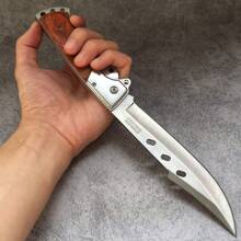 折疊刀大號10.8英寸，男士口袋刀，野營，釣魚，徒步旅行，自衛，木柄（附尼龍套）口袋刀