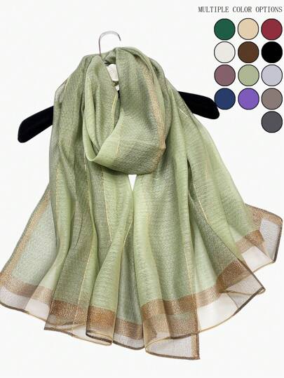 1 件男女通用多色纯色和金线条纹仿羊绒混纺保暖披肩围巾，适合女士，优雅别致的风格，可作为头巾、装饰披肩、日常/休闲/旅行/防晒/秋季/冬季披肩配饰女士