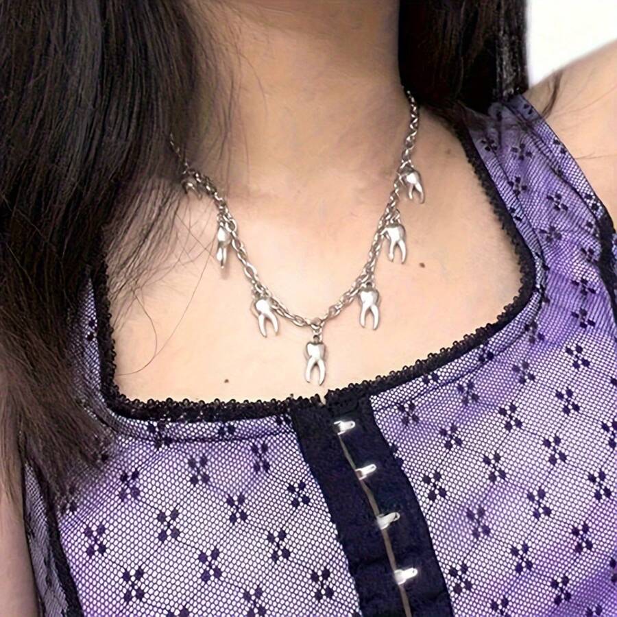 1Pc Gothic Retro Fashion Teeth Pendant Necklace Street Trendy Cool