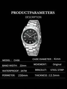 CHRONOS Men's Sports Watch, Stainless Steel Strap, Calendar, Waterproof, Casual Business Night Light Quartz Watch As A Gift For Students Returning To School