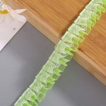 5m Colored Double Layer Pleated Lace Chiffon Lace Trim, 2.5cm Wide Clothing Accessory For DIY, Curtains, Skirts, Etc.