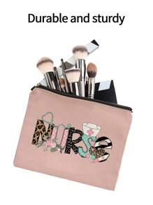 1pc Makeup Bag, Portable Toiletries Bag, Nurse Printed Women'S Portable Makeup Bag With Zipper Travel Bag Storage Box, Nurse Patterned Makeup Bag, Women'S Makeup Bag Travel Toilet Organizer, Back To School Doctor Teacher Gift, Love Flower Leopard Print Letter Pattern, Suitable For Daily Use, Appointments, Birthdays, Holidays, Back To School, Summer, Beach, Travel, Commuting, Students, Picnics, Camping, Daily Storage Makeup Bags Makeup Organizer Make Up Organizer Makeup Storage Makeup Pouch Make Up Pouch - Pink - View 7