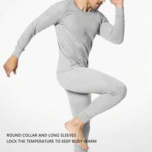 Ropa Interior Térmica Para Hombre, Mantiene El Calor, Cuello Redondo, Manga Larga, Tela Elástica, Conjunto De Calzoncillos Largos, Gris Claro Xl - Gris Claro - Ver 4