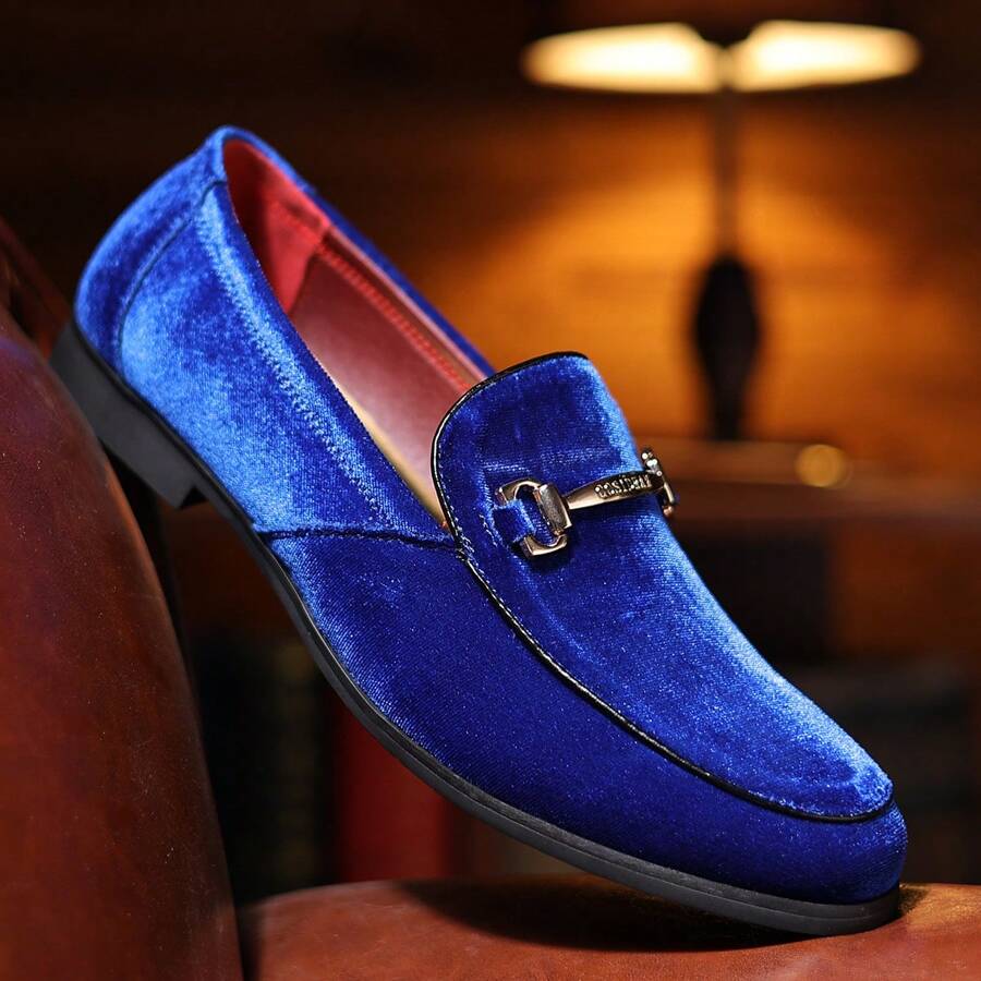 COSIDRAM Mens Dress Shoes Loafers Business Classic Wedding Chain Party Moccasins Luxury Copperfor Male - Màu xanh lam - Xem 1